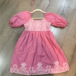 Roller Rabbit Pink Embroidered Puff-Sleeve Dress